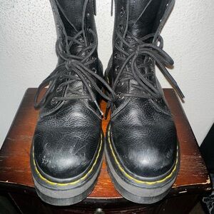 Black Combat Boots with Yellow Stitching